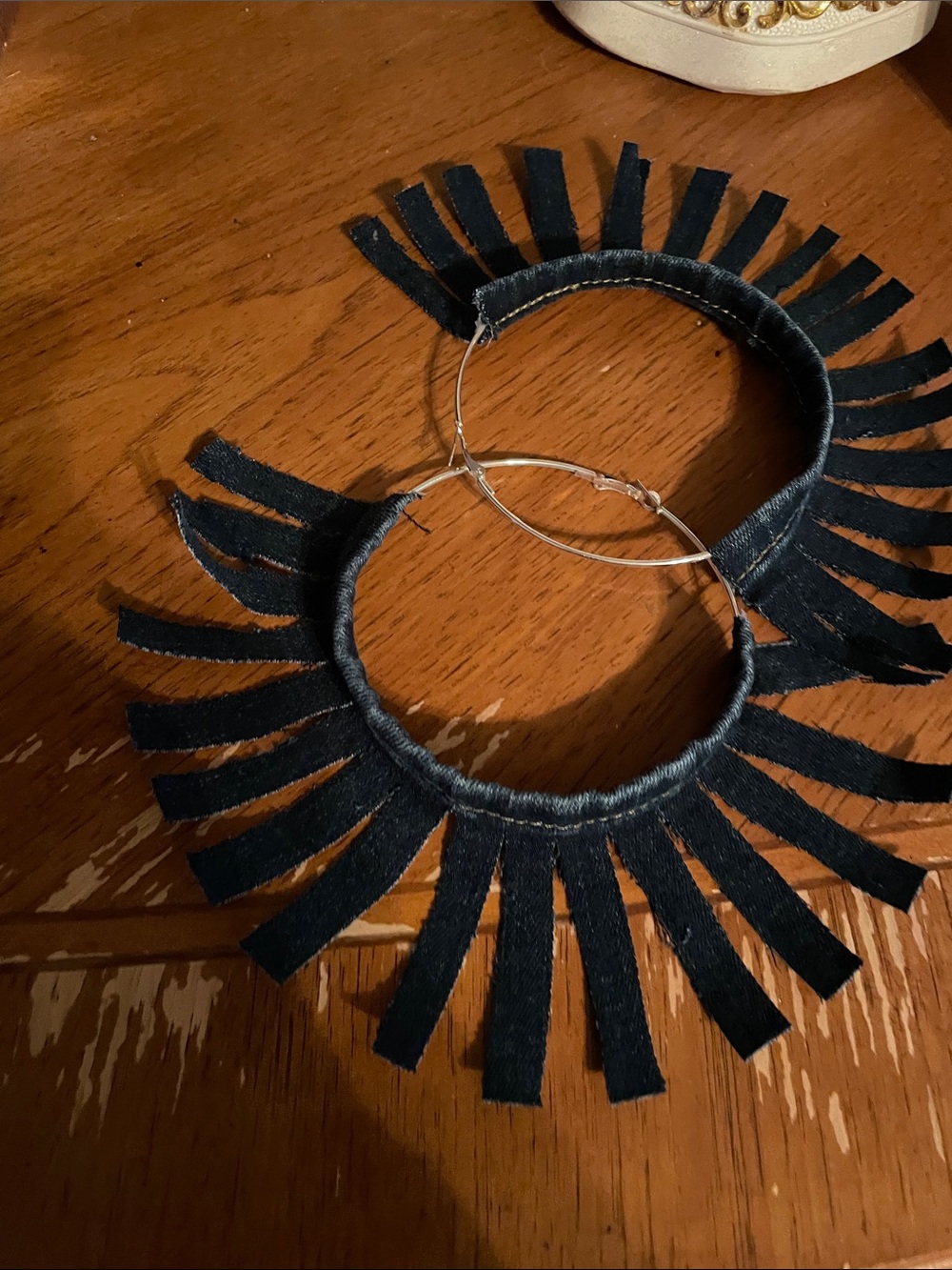 Fringed Hoop Earrings in Black